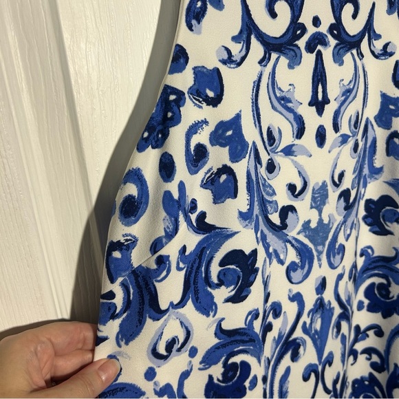 Lauren Ralph Lauren Stretch Crepe Damask Sleeveless A-line Dress Size 6 Blue - Picture 5 of 14